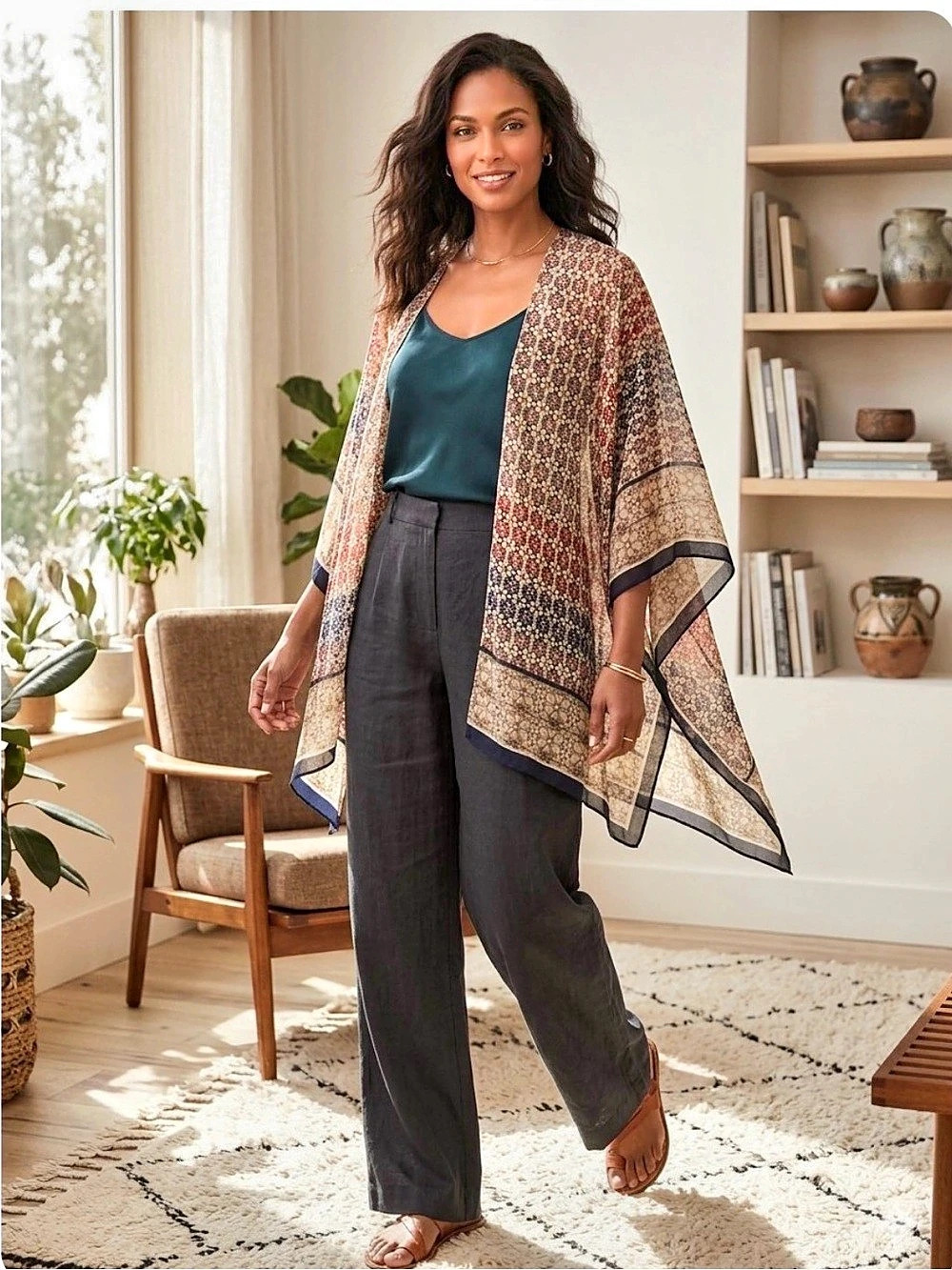Catherines Geometric Kimono Top in Brown & Red Size 2X-3X NWT